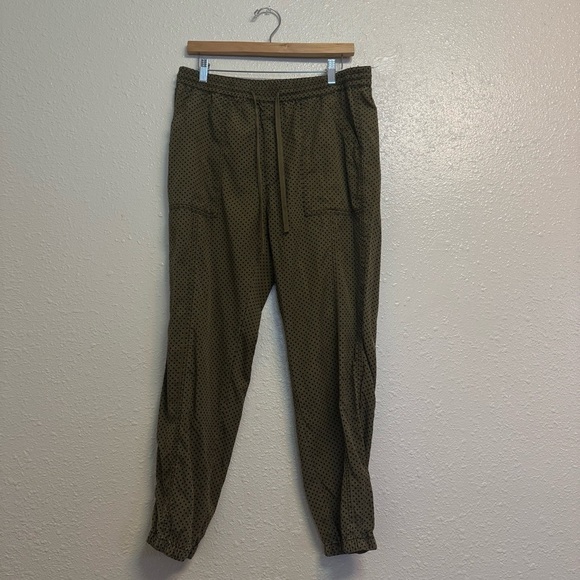 Anthropologie Flocked Joggers Olive Green Velvet Polka Dot - Picture 2 of 8